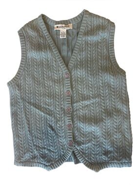 Appleseed's Women's Cable-Knit V-Neck Sweater Vest in Teal Green